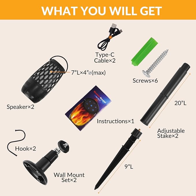 Outdoor Speakers with Lights, Mens Gifts for Birthday,Waterproof Portable Bluetooth Speaker,HD Stereo Sound, Multi-Sync up to 100 Speakers Auto-Pairing for Patio/Pool/Camping Cool Gadgets 2 Pack