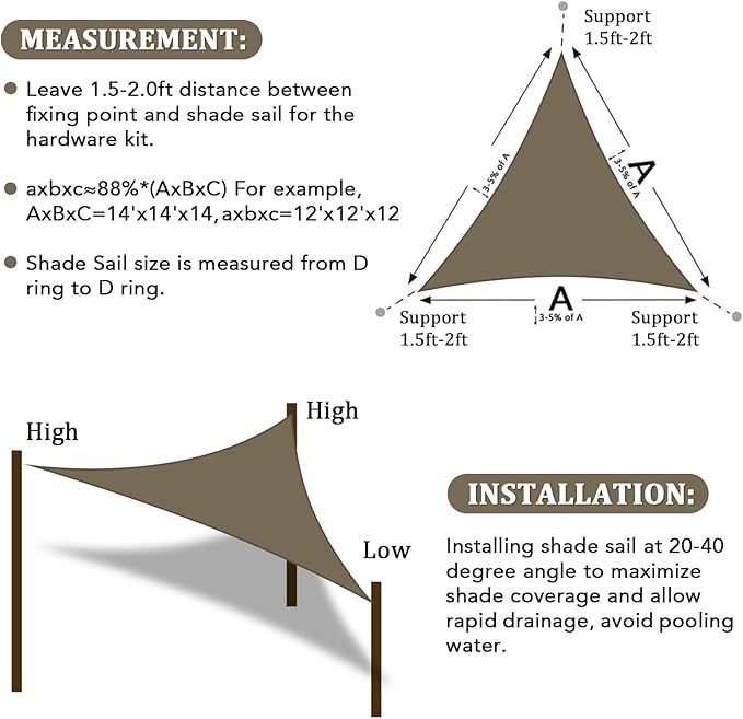 Shade&Beyond Sun Shade Sail Breathable UV Block Outdoor Covering Cloth for Backyard, Pool, 15'X15'X15', Mocha (Customized Available)