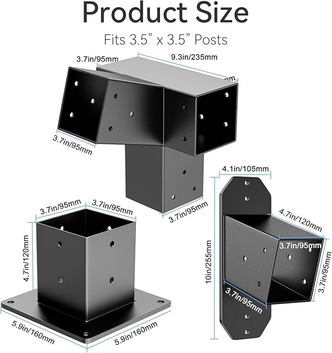 15° Wall Pergola Kits - Stainless Steel 15 Degrees Wall Mounts for 4x4 Posts(Actual 3.5" X 3.5"), Angled Pergola Construction Bracket Kit(4-Way)