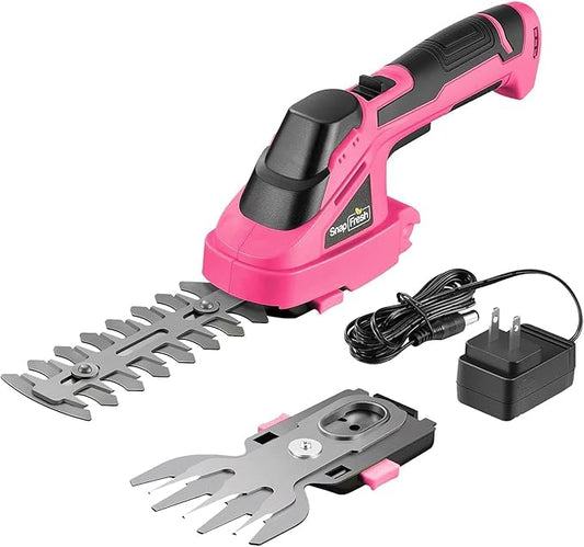 SnapFresh Cordless Grass Shears, 2-in-1 Handheld Hedge Trimmer, 7.2V Electric Grass Trimmer, Lightweight & Portable Hedge Shear with Charger, Shrubbery Trimmer for Garden Yard Lawn(Pink)