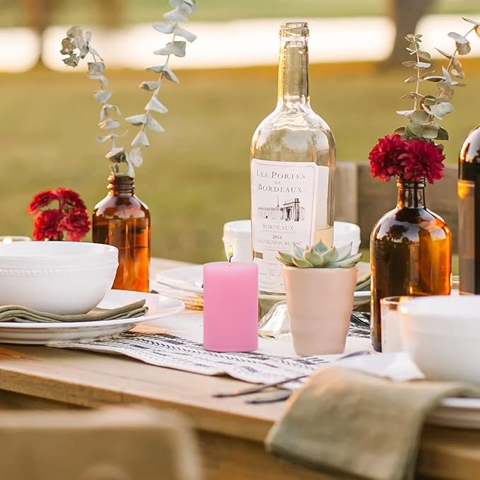 12 Pack 2x3 Inch Pink Pillar Candles for Romantic Valentine's Day, Unscented Column Candles for Home Restaurants Spa Church Weddings, Smokeless Dripless and Clean Burning Emergency Candle