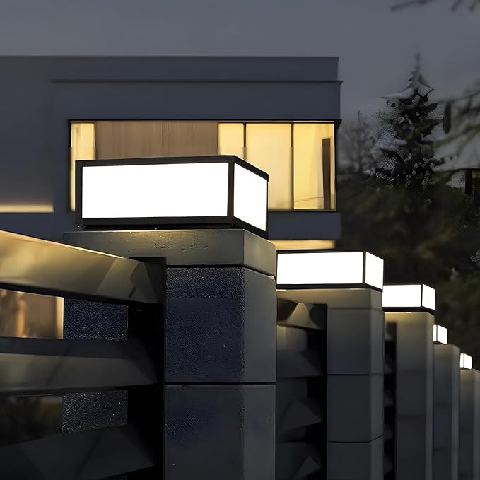 Outdoor Modern Post Light, LED Fence Deck Cap Light High Voltage Wired Lantern Column Lamp for Flat Surface Patio Garden Decoration with IP54 (High Voltage Wired, 10 X 10 Inch)