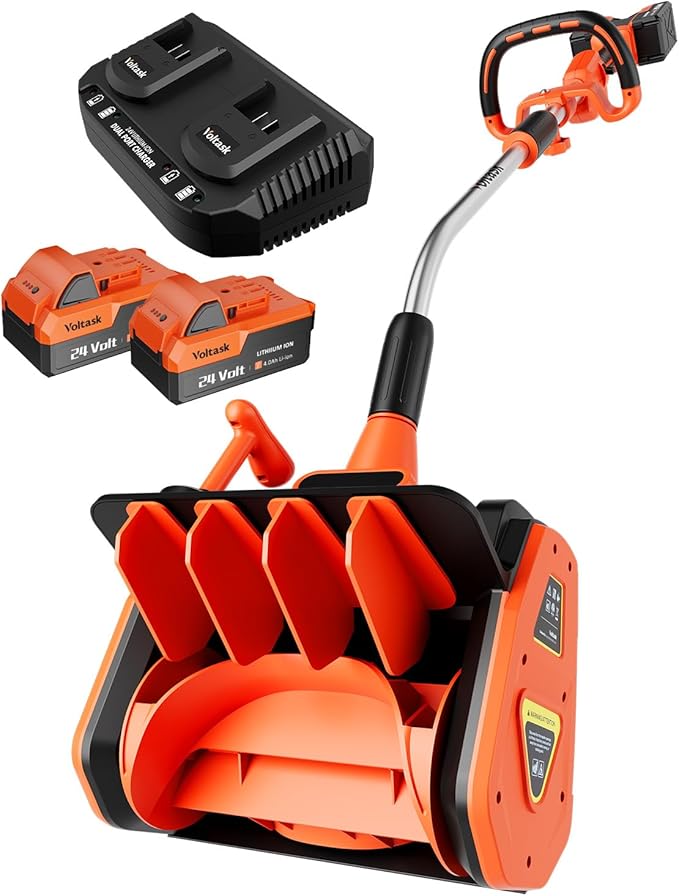 VOLTASK Cordless Snow Shovel, 48V | 13.5-Inch Cordless Snow Blower, Battery Snow Blower with Directional Plate (2 * 24V Battery & Dual Quick Charger Included)