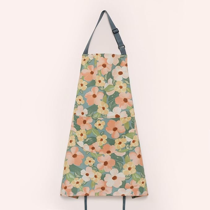 2 Pack Floral Apron for Women with Pockets, Adjustable Cotton Chef Aprons for Kitchen, Cooking, BBQ & Grill