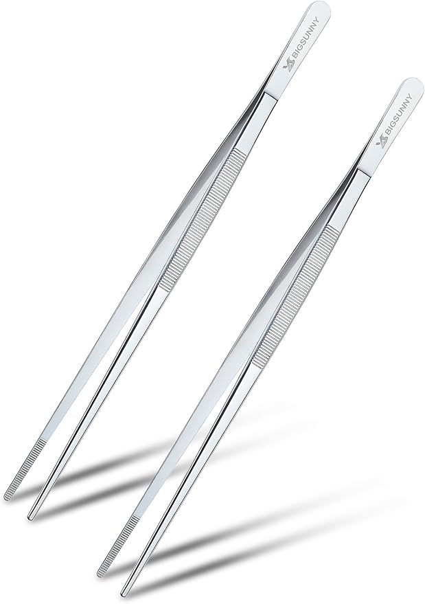 MSY BIGSUNNY 10 Inch Kitchen Food Tweezers Fine Stainless Steel Tweezer Tongs, Multi-function Kitchen Serving Tongs - Set of 2