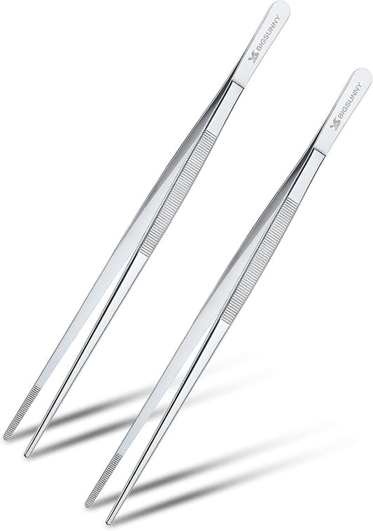 MSY BIGSUNNY 10 Inch Kitchen Food Tweezers Fine Stainless Steel Tweezer Tongs, Multi-function Kitchen Serving Tongs - Set of 2