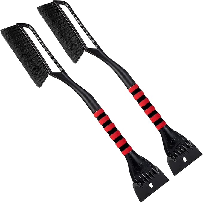 FOVAL 27" Ice Scraper Snow Brush (2 Pack), Wider Snow Scraper(4.73" Width) Snow Removal Car Brush with Comfortable Foam Grip for Cars, Trucks, SUVs, Windshield, Window - Winter Tool(Black)