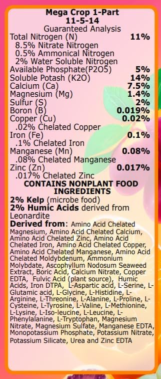 Mega Crop 1-Part Complete Base Nutrient - Hydroponic and Soil Fertilizer for Plants with Organics – Easy to Use for Max harvests - Makes 500+ Gallons