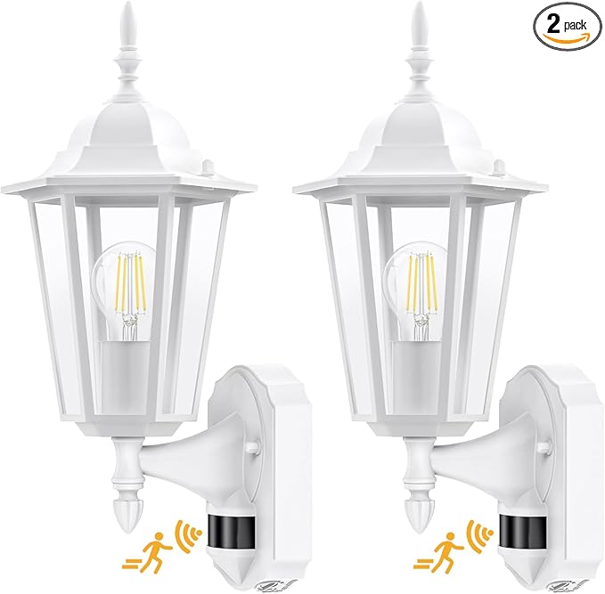 Lamomo 2 Pack Motion Sensor Outdoor Lights, Upgrade Dusk to Dawn White Outdoor Light Fixtures Wall Mounted, 100% Anti-Rust Aluminum Waterproof Porch Lights for Patio Front Door Garage