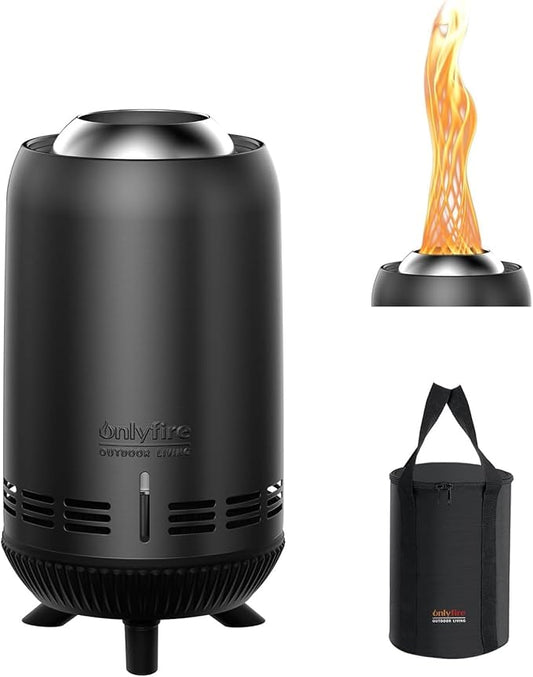 ONLYFIRE OUTDOOR LIVING 12" Tabletop Fireplace with Carrying Bag, Portable Fire Pit for Camping RV Tailgating Patio Backyard Bonfire, Smokeless Camp Stove, Stainless Steel, #FP054 Black