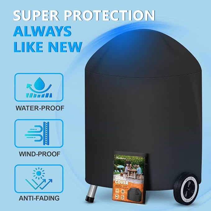 Kettle Grill Cover 22 Inch - Superior Charcoal Grill Cover for Weber Kettle Grill - 600D Outdoor BBQ Covers for Weber 22 Inch Original Kettle Grill, Master Touch Charcoal Grill and More