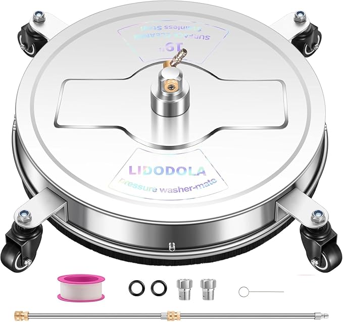 19" Pressure Washer Surface Cleaner with 4 Wheels - Stainless Steel Surface Cleaner for Pressure Washer Attachment for Concrete, Patio, Sidewalk, Deck, Driveways and Daily Washing - PWS 19