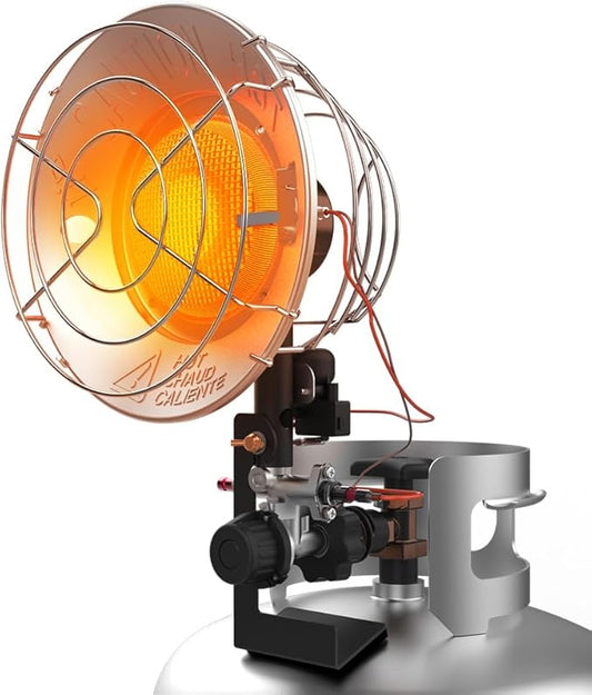 Propane Tank Top Heater, CAMPLUX Outdoor Tanktop Heater with Tip-Over Switch for Garage, Camping, Hunting, Single Burner Heavy Duty Steel 15,000 BTU