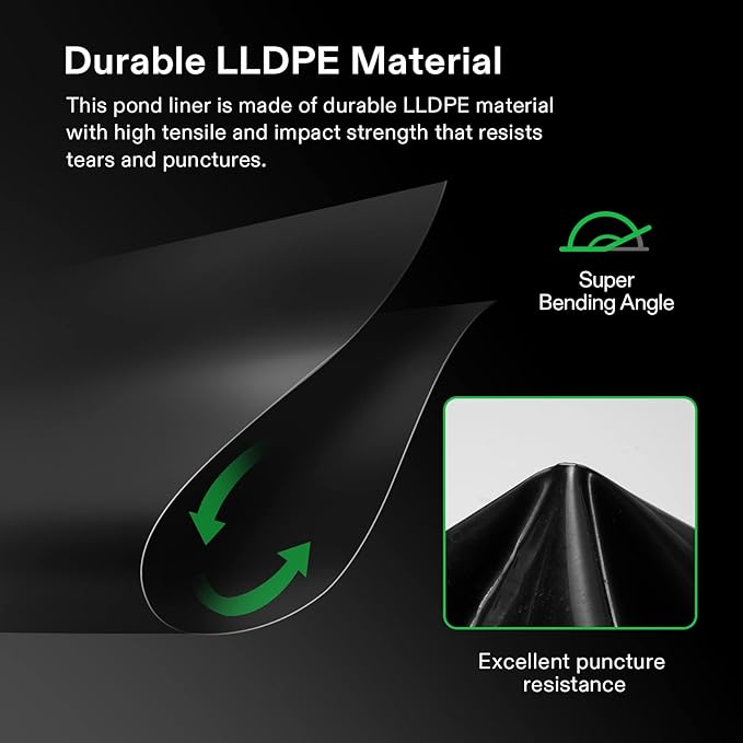 VIVOSUN 7 x 10 Feet Pond Liner, 14.5 Mil Durable LLDPE Pond Liners for Koi Ponds, Aquaculture and Water Gardens, Black