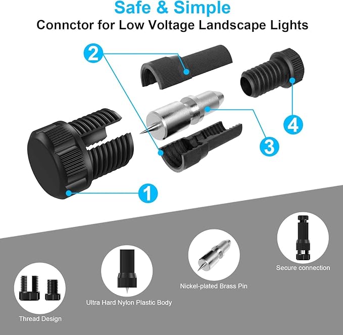 100 Pack Low Voltage Landscape Light Wire Connector Outdoor 14-20 Gauge Cable Connectors for Landscape Path Lights Work with Malibu Paradise Moonrays and More