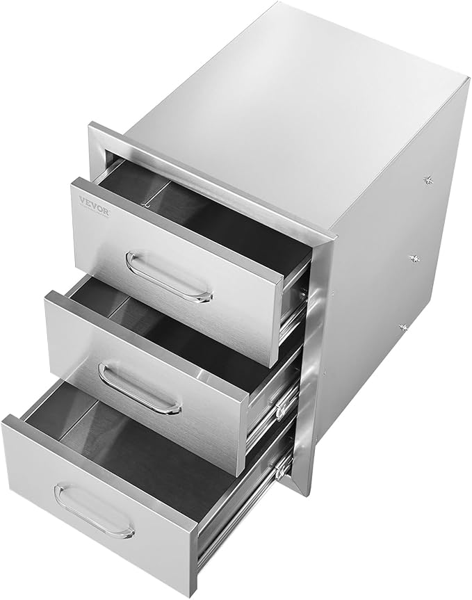 Mophorn Outdoor Kitchen Drawers 16" W x 21.5" H x 18" D, Flush Mount Triple Access BBQ Drawers with Stainless Steel Handle, BBQ Island Drawers for Outdoor Kitchens or BBQ Island Patio Grill Station