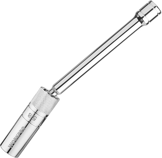 WORKPRO 5/8" Magnetic Spark Plug Socket with Magnetic Design, Swivel Thin Wall Spark Plug Socket, 3/8" Drive x 8" Total Length, 360 Degree Swivel, 12 Point