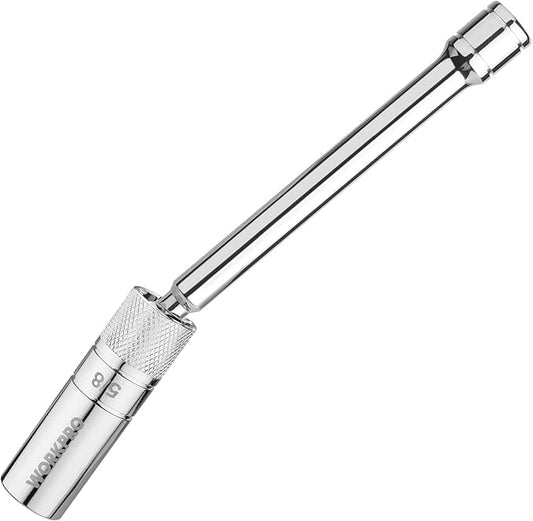 WORKPRO 5/8" Magnetic Spark Plug Socket with Magnetic Design, Swivel Thin Wall Spark Plug Socket, 3/8" Drive x 8" Total Length, 360 Degree Swivel, 12 Point