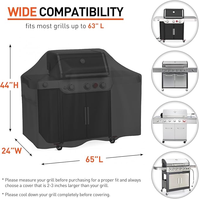 Arcedo 65 Inch Grill Cover Waterproof and Fade Resistant Barbecue Gas Grill Covers for Outside, All Weather Protection Compatible with Weber Char Broil Nexgrill and More Grills