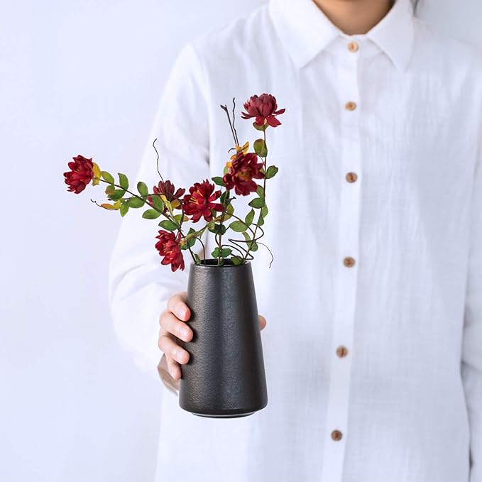 Matte Black Vase - Black Flower vase, 6" Small Simple Modern Ceramic Vases for Flower/Pampas Grass, Minimalist Farmhouse Boho Vase for Centerpieces, Home Decor, Bathroom Decor