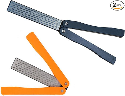 2 Pcs 400/600 Grit Portable Handheld Double Sided Sharpener Pocket Diamond Knife Sharpening Stone for Kitchen, Garden, Outdoor tools Fine/Coarse Grinding （Black/Orange）