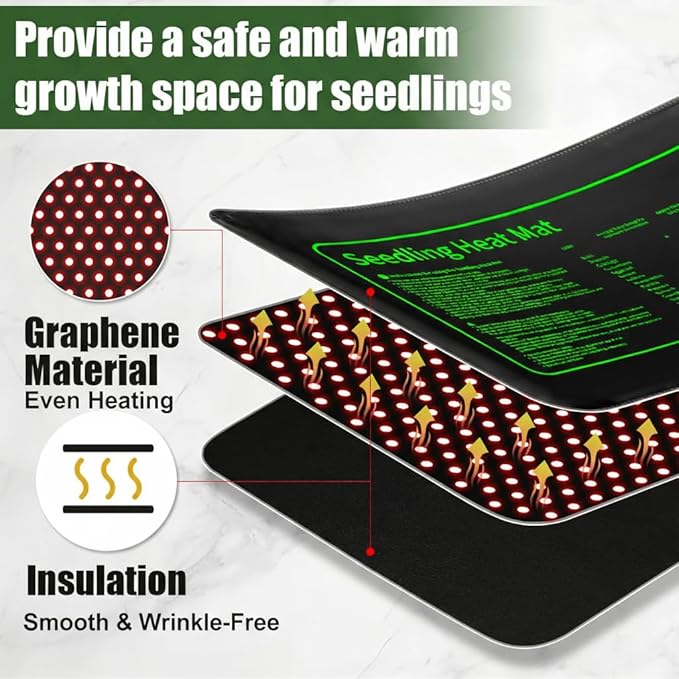 2 Pack Graphene Plant Heating Mat for 1020 Seedling Trays, 20W Waterproof Heating Pads for Seeds Germination and Microgreen Trays Thick and Reusable Gardening Gifts