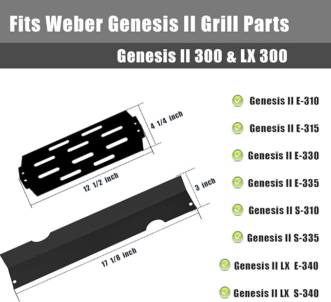 Professional Grill Parts for Weber Genesis II 300 Series (2017+) Flavorizer Bars & Heat Deflectors Replacement Kit, Exact Fit for Genesis II E-310/E315/S352/S-335, Rustproof Porcelain Steel