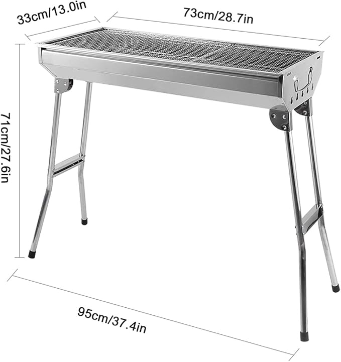 Charcoal Grill, Barbecue Grill Stainless Steel BBQ Smoker Barbecue Folding Portable for Outdoor Cooking Camping Hiking Picnics Backpacking Large