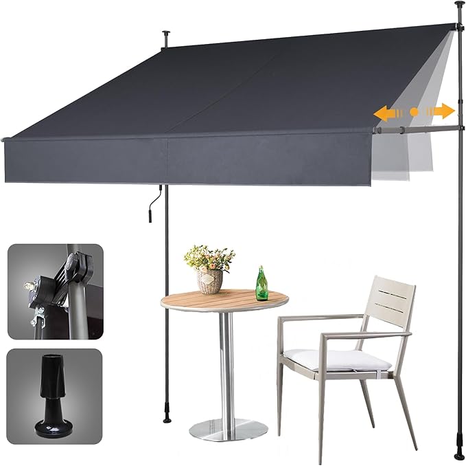 HOMEDEMO Manual Retractable Awning 98" W x 118" H,Side Bar 47-59in Patio Awning Retractable Outdoor Sunshade Shelter Height Adjustable Sunsetter Retractable Awning UV Protection for Backyard Garden