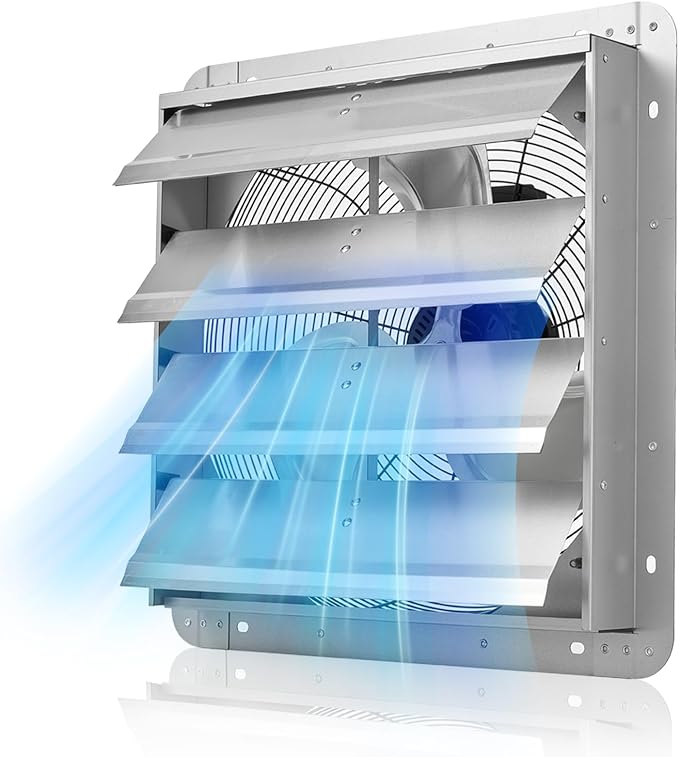 VEVOR 18 inch Shutter Exhaust Fan, Wall Mounted Attic Vent Fan with 2200 CFM Airflow, AC Motor, Heavy-duty Steel Construction, Low Noise for Shed, Garage, Greenhouse Ventilation Cooling, Silver