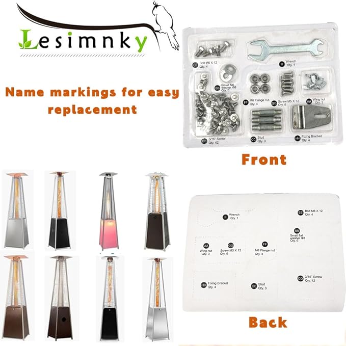 Pyramid Propane Patio Heater Master Bolt Set Replacement Parts - Square Glass Tube Patio Heater Replacement Hardware Parts (Replace Screws)