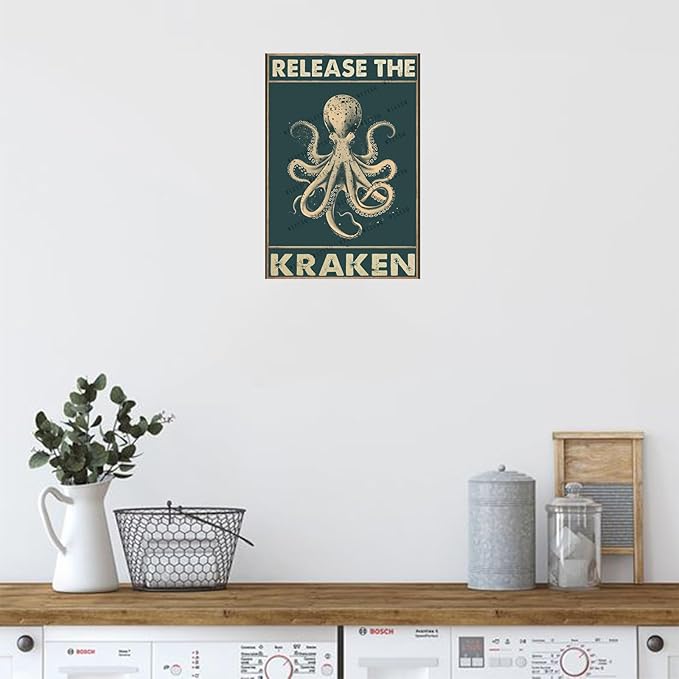 Metal Signs Release The Kraken Vintage Octopus Tin Sign for Home Office Kitchen Bar Cafe Garden Wall Decor 12x8 Inch