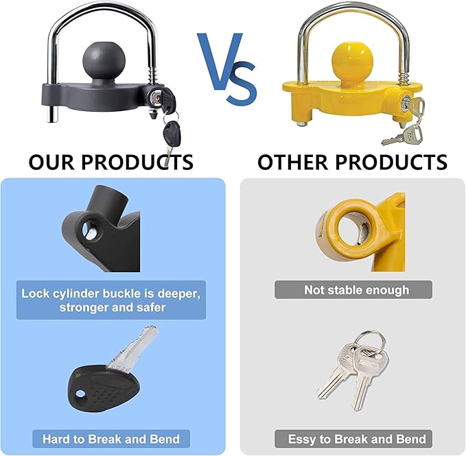 METOWARE Keyed Alike Trailer Coupler Lock Universal Adjustable Steel Trailer Hitch Lock, Anti Theft Trailer Ball Lock Towing Lock for Towing Trailer Security Fits 1-7/8",2”, 2-5/16" Coupler 2 Pack