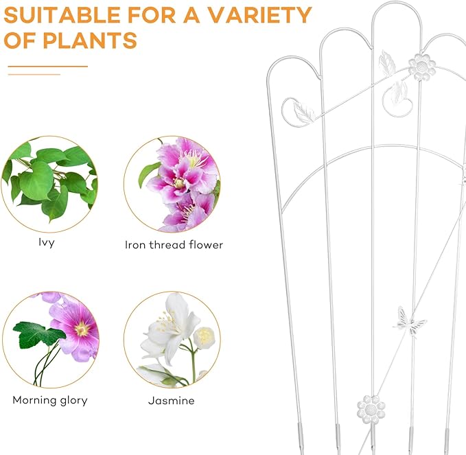 Metal Trapezoidal Garden Trellis for Indoor Plants, Patio Trellis for Climbing Plants Outdoor, 60-inch Sturdy Removable Plant Stand for Roses, Vegetables, and Flowers in Garden, 4 Pack-White