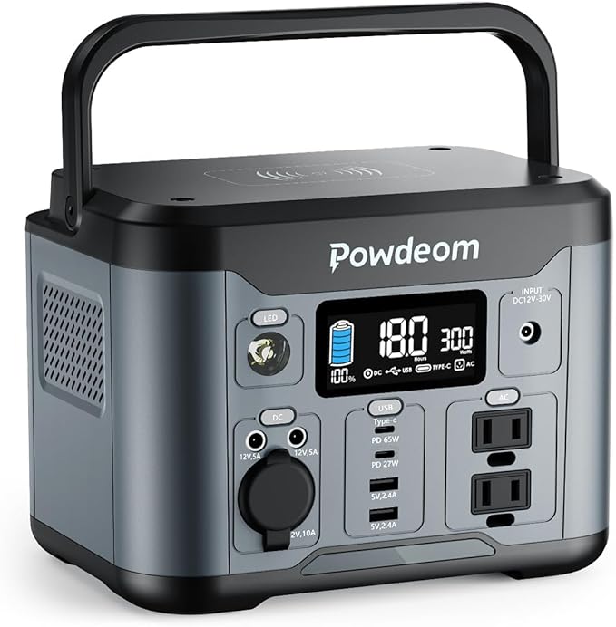 300W Portable Power Station, Powdeom 296Wh Power Bank with AC Outlet, Solar Generator Laptop Charger, Battery Backup Power Supply for Camping, Outdoors, Home Emergency Outage