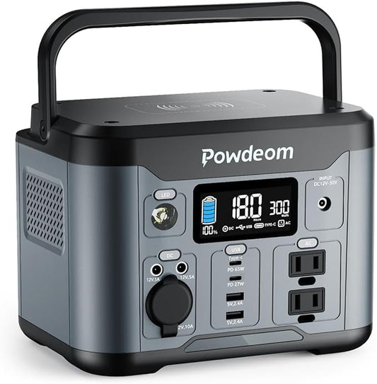 300W Portable Power Station, Powdeom 296Wh Power Bank with AC Outlet, Solar Generator Laptop Charger, Battery Backup Power Supply for Camping, Outdoors, Home Emergency Outage