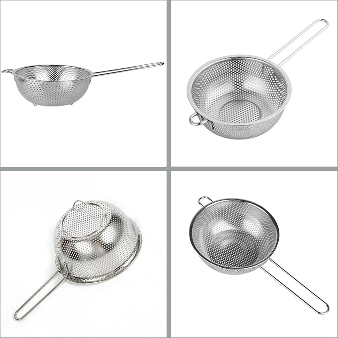 Stainless Steel Basin Colander with Handle Kitchen Strainer, Resting Feet and Colander to Strain, Rinse, Fry, Steam or Cook Vegetables & Pasta & Wash fruits