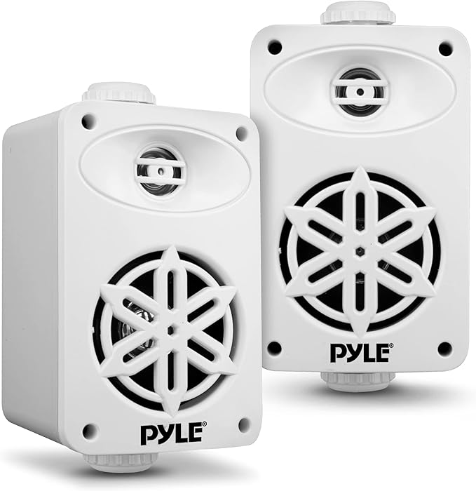 PyleUsa Indoor Outdoor Speakers Pair - 200 Watt Dual Waterproof 3.5” 2-Way Full Range Speaker System w/ 1/2” High Compliance Polymer Tweeter - in-Home, Boat, Deck, Patio, Poolside (White) - PDWR35WT