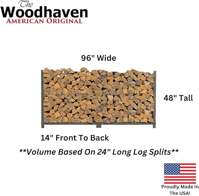 Woodhaven 8 Foot 1/2 Cord Firewood Log Rack With No Cover - Made In USA - Outdoor Use Lifetime Structural Warranty - Black Texture Powder Coat Finish - Made With Heavy Duty Steel (No Cover)