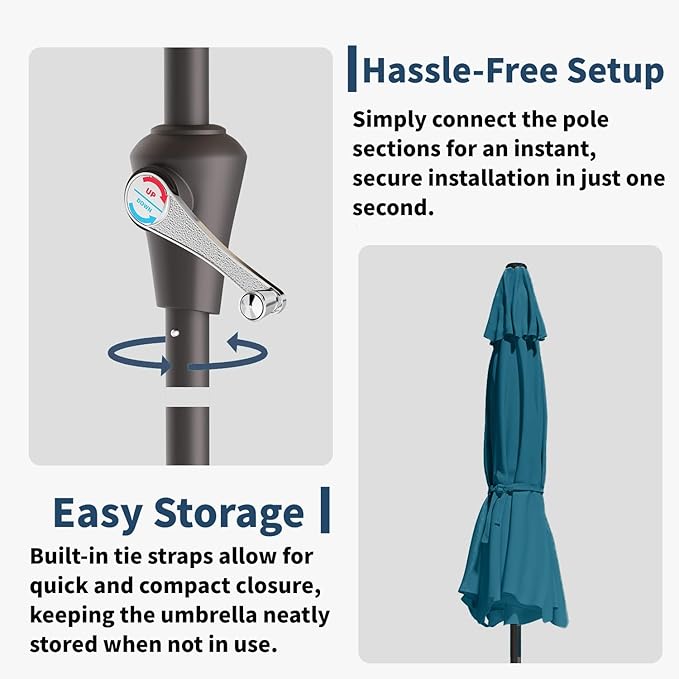 10FT Solar Umbrella 32 LED Lighted Patio Umbrella Table Market Umbrella w/Tilt and Crank, UV-Resistant Outdoor Umbrella for Pool, Garden, Deck, Lake Blue