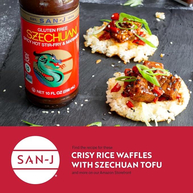 San-J Gluten Free Szechuan Cooking Sauce - Szechuan Sauce, Szechuan Dipping Sauce, Hot & Spicy Marinade & Stir Fry Sauce, Kosher, Non-GMO, No Artificial Preservatives - 10 Fl Oz