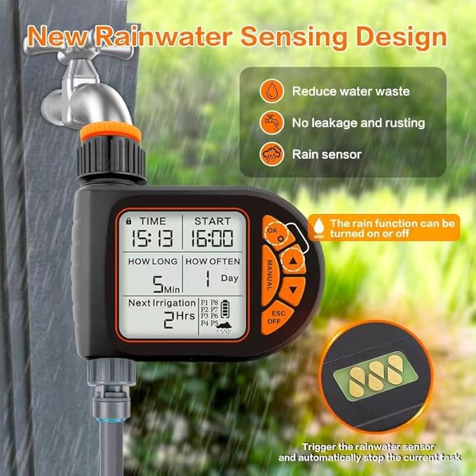 Sprinkler Timer,Water Timer Sprinkler Hose Controller, Programmable Garden Hose with Rain Delay, Manual& Automatic Watering System, Waterproof Digital Irrigation Controller Watering