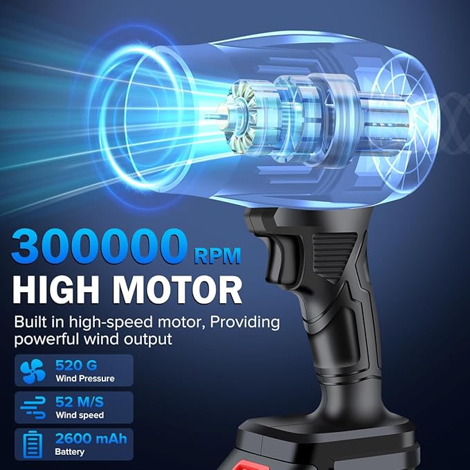 Electric Cordless Leaf Blower, Handheld Electric Leaf Blowers, Mini Jet Dry Blower Fan with 2 Packs 2.6Ah Batteries and Charger, Violent Blower for Lawn, Patio, Outdoors, Car, Home