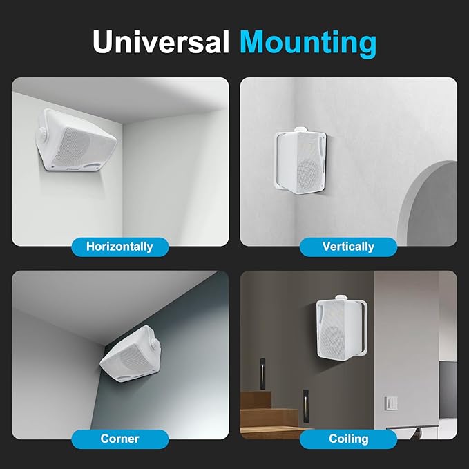 STUDIOFINIX Passive Outdoor Speakers Wired Waterproof -3.5 Inch 3 Way 200W Surface Marine & Wall Mount Speakers, Suitable for Home, Boat, Poolside, Patio, Indoor Outdoor Use（White