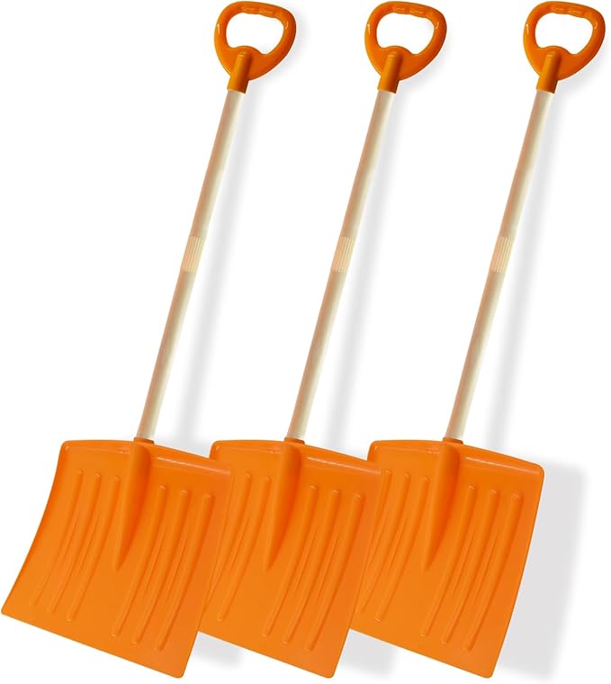 Snow Shovels for Kids, 3PCS 34" Long Plastic Kids Snow Shovel, Gifts for Boys and Girls Age 5-12 Birthday Christmas(Orange)