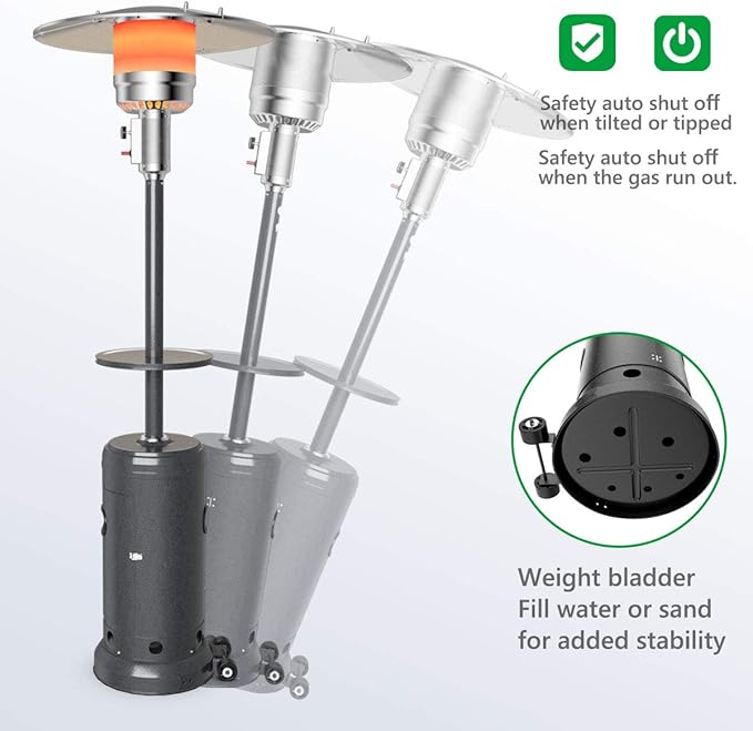 Tangkula 50,000 BTU Propane Patio Heater with Wheels, Outdoor Heaters for Patio with Shelf Tabletop, Stainless Steel Burner, Auto Shut Off & Tip-Over Protection, Portable Patio Heaters for Outdoor Use