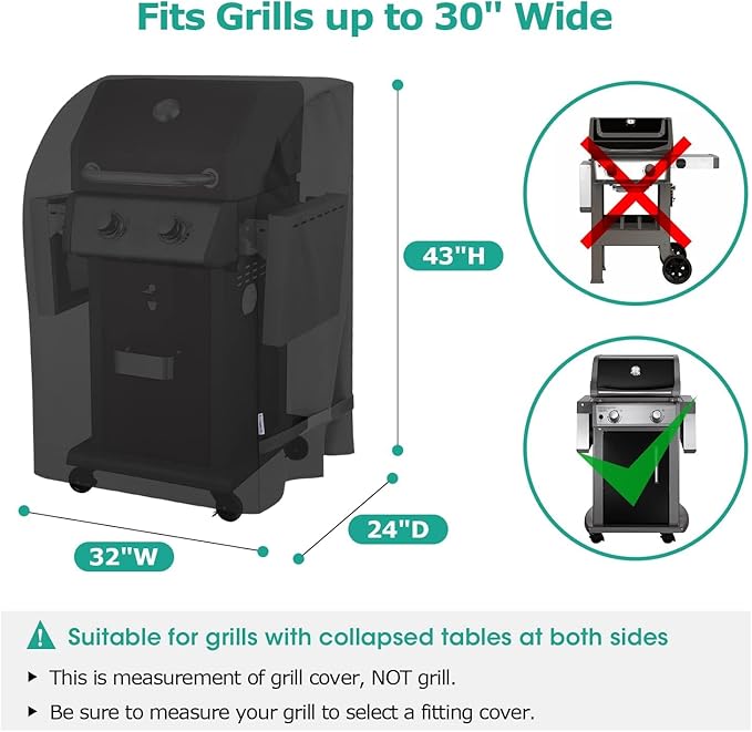 SunPatio 2 Burner Gas Grill Cover 32 inch, Heavy Duty Waterproof Small BBQ Grilling Cover, Compatible for Weber Char-Broil Nexgrill and More Grills with Collapsed Side Tables, All Weather Protection