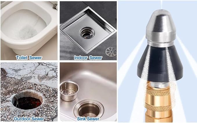 2 Sets Pressure Cleaning Machine - Sewer Nozzle Set, Front & Rear Nozzles, Stainless Steel 1/4" Quick Connector, 5000 PSI