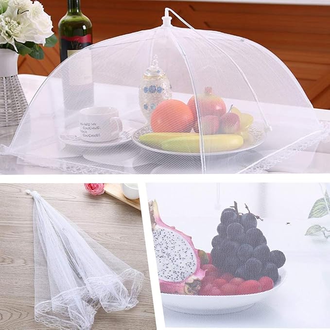 Onarway 6 Pack Food Covers 17 Inch Pop-Up Encrypted Mesh Plate Serving Tents, Fine Net Screen Umbrella for Outdoors, Parties, Picnics, BBQs, Reusable and Collapsible