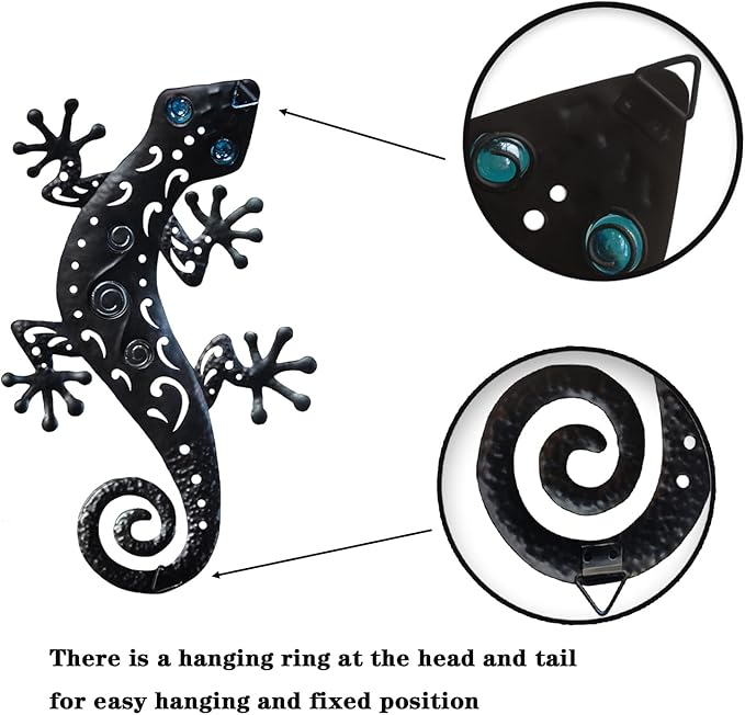 Metal Lizards Outdoor Decor Metal Gecko Wall Decoration Geico Lizard 13.5 * 8.5 Inch 3 Pack Set Suitable for Hanging in Yard Or Fence